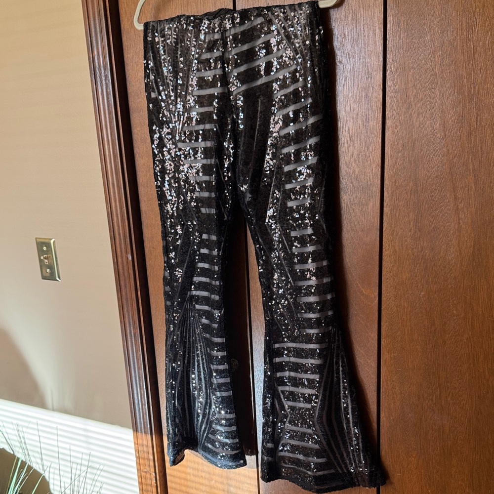 Black Sequin Flare Pants